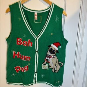 Green Pug Christmas Sweater Vest